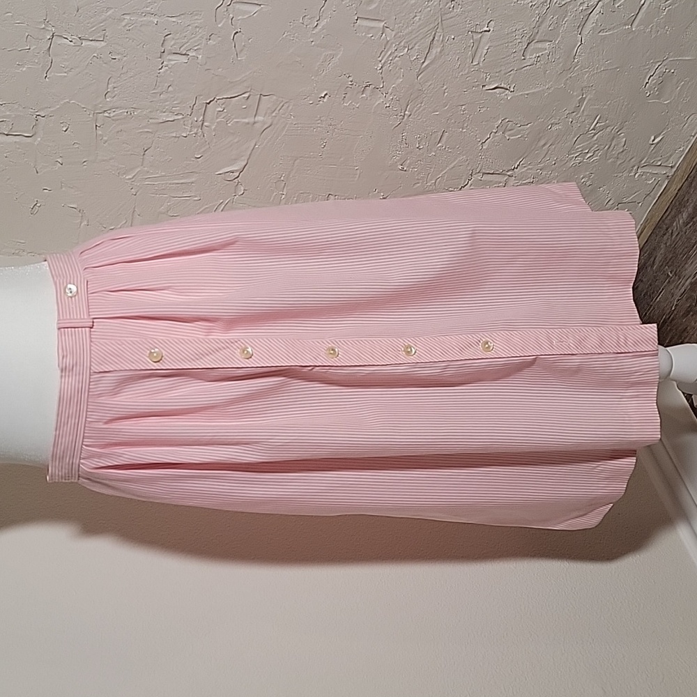 Vintage Sanibel Sport Skirt Midi A-Line Stripe Pink White Buttton‎ Down Flowy 12